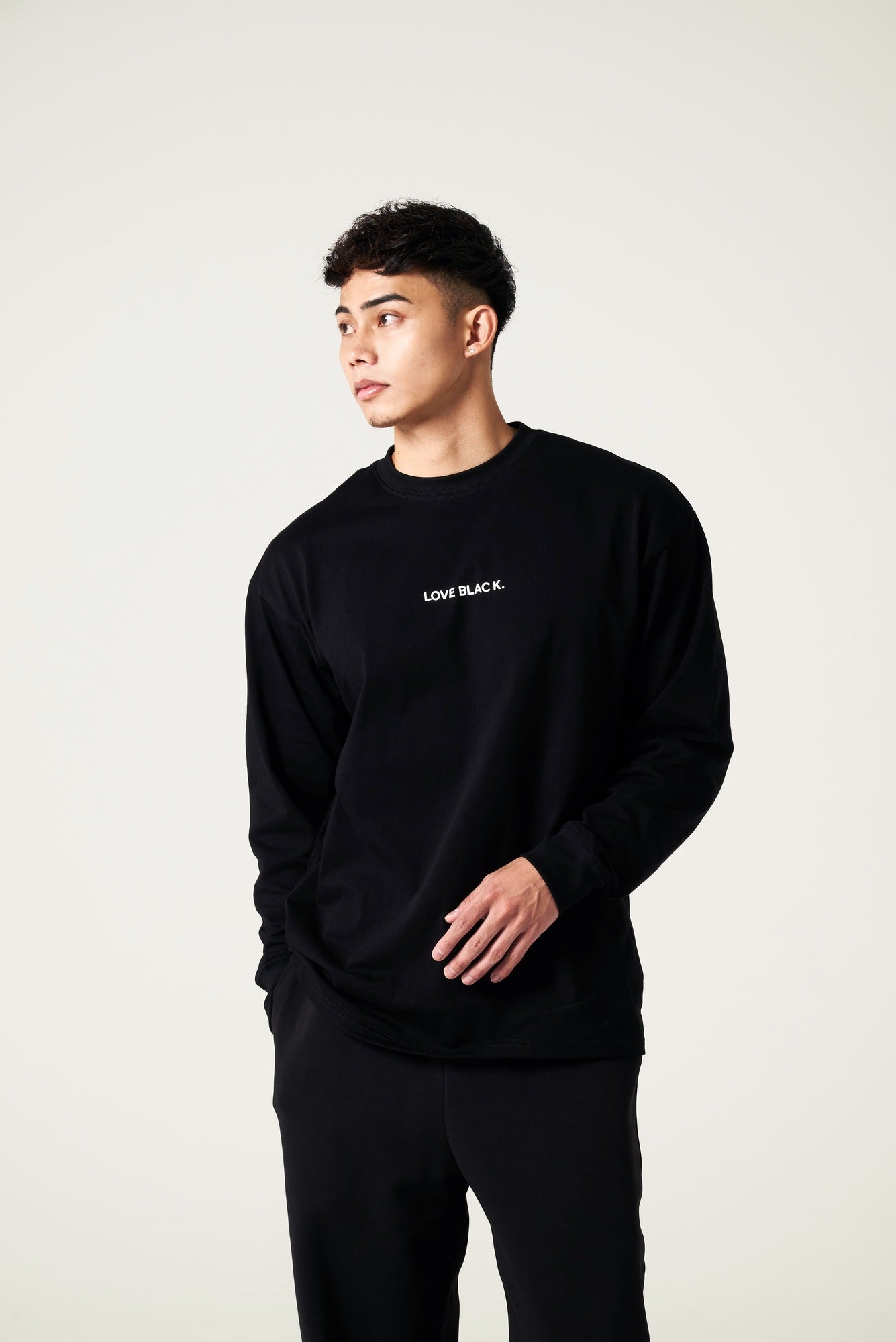 Long Sleeve Tee Oversized Fit 9.2oz (約260g) B – LOVE BLACK